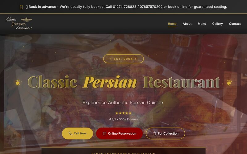 Classic Persian Restaurant website homepage